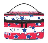 Trousse de maquillage de voyage pour filles et femmes - Motif étoiles blanches et rouges - Motif drapeau américain, multicolore, 22.5x15x13.8cm/8.9x5.9x5.4in