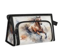 Trousse de maquillage de voyage pour homme et femme - Aquarelle - Cheval animal - Trousse de toilette - Trousse de toilette - Trousse de douche, couleur, L, Organiseur de sac