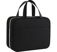 Trousse de maquillage de voyage pratique avec compartiments et crochet de suspension de grande capacité pour homme et femme, Noir