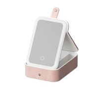 Trousse de maquillage de voyage pratique avec éclairage LED intégré et boîte de rangement à bijoux design robuste pour les déplacements, Rose.