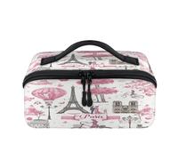 Trousse de maquillage de voyage romantique sur le thème de Paris - Poche étanche - Trousse de toilette ouverte plate - Organiseur de voyage pour femme et homme