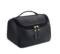 Trousse de Maquillage de Voyage Sac à Cosmétiques Grande Capacité Trousse de Toilette Étanche Portable Faux Cuir Makeup Étui de Rangement pour Femmes Et Filles Noir