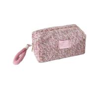 Trousse de maquillage de voyage spacieuse avec poignées confortables en peluche douce pour le rangement quotidien des soins de la peau, organiseurs de maquillage portables d'hiver pour filles, b