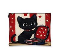 Trousse de maquillage de voyage Star Little Magic Cat pour femme, pochette portable en toile avec fermeture éclair, cadeau d'automne et d'Halloween, noir, 7x9 Inch, Chat