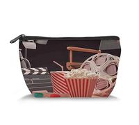 Trousse de maquillage de voyage sur le thème de la tête de mort, chat squelette avec griffonnage floral, trousse de toilette pour femme, noir et bleu (trépézoïde), Rouge Noir_19, Taille unique,