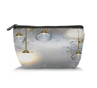 Trousse de maquillage de voyage sur le thème de la tête de mort, chat squelette avec griffonnage floral, trousse de toilette pour femme, noir et bleu (trépézoïde), Jaune gris_12, Taille unique,