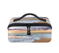 Trousse de maquillage de voyage sur le thème du lever du soleil d'été, de la plage, des océans, pochette étanche et ouverte, trousse de toilette plate ouverte, trousse de toilette, organisateur de