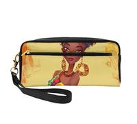 Trousse de maquillage de voyage traditionnelle africaine avec imprimés de peinture - Trousse de maquillage portable en cuir - Trousse de toilette pour femme et fille, Noir , Taille unique, Trousse de