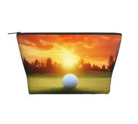 Trousse de maquillage de voyage trapézoïdale avec imprimé vert feuille de bananier pour femme, trousse de toilette à fermeture éclair, organisateur d'accessoires, Sport Golf Ball Sunset Tree Balle de