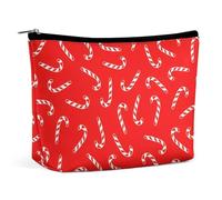 Trousse de maquillage de voyage, trousse de maquillage portable et étanche, motif canne à sucre de Noël rouge, trousse de maquillage de grande capacité en cuir PU, pochette à fermeture éclair personna