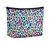 Trousse de maquillage de voyage, trousse de maquillage portable et étanche, motif peau d'animal, guépard coloré, imprimé léopard, floral, trousse de maquillage de grande capacité en cuir PU, sac fourr