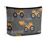 Trousse de maquillage de voyage, trousse de maquillage portable, gris foncé, machines de construction, voitures, camions, tracteurs, trousse de maquillage de grande capacité en cuir PU, trousse de toi