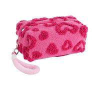 Trousse de maquillage de voyage - Trousse de toilette en peluche - Organiseur de maquillage - Imprimé amour - Trousse de toilette en peluche - Crayon de toilette - Imprimé amour, rose rouge, Beauté de