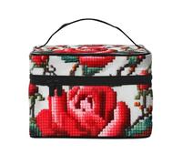 Trousse de maquillage de voyage ukrainienne avec motif de roses brodées, étui de rangement portable avec poignée pour femmes et filles, Noir , Taille unique, Trousse de maquillage
