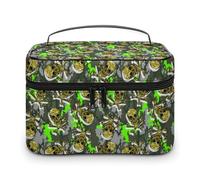Trousse de Maquillage de Voyage Verte à imprimé Camouflage tête de Mort pour Femme, Organiseur avec Compartiments à poignées Souples, Trousse de Toilette de Grande capacité pour Homme, Trousse de ma