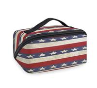 Trousse de maquillage de voyage vintage à rayures et étoiles pour femmes, hommes, filles, garçons, drapeau des États-Unis, trousse de toilette, trousse de toilette portable, organisateur de produits