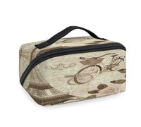 Trousse de maquillage de voyage vintage avec carte postale de Paris pour femmes, hommes, filles, garçons, trousse de toilette portable sur le thème de Paris, trousse de toilette portable, organisateur