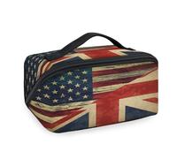 Trousse de maquillage de voyage vintage avec drapeau de l'Amérique du Royaume-Uni pour femmes, hommes, filles, garçons, trousse de toilette, trousse de toilette portable, organisateur de produits de