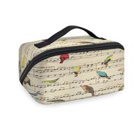 Trousse de maquillage de voyage vintage avec motif oiseau et note de musique pour femmes, hommes, filles, garçons, trousse de toilette, trousse de toilette portable, organisateur d'articles de