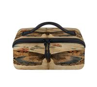 Trousse de maquillage de voyage vintage en forme de papillon et de fleur, pochette étanche et ouverte, trousse de toilette plate ouverte, trousse de toilette, organisateur de voyage pour femmes et