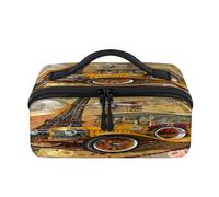 Trousse de maquillage de voyage vintage Paris - Portable - Étanche - Ouverte et plate - Articles de toilette - Organisateur de voyage pour femmes et hommes