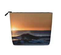 Trousse de maquillage - Derniers rayons du soleil sur les vagues de la mer - Imprimé faux chanvre - Organiseur de toilette de voyage pour plusieurs utilisations - Rangement quotidien, Derniers rayons