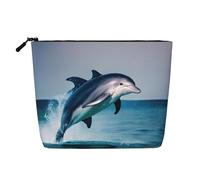 Trousse de maquillage - Derniers rayons du soleil sur les vagues de la mer - Imprimé faux chanvre - Organiseur de toilette de voyage pour plusieurs utilisations - Rangement quotidien, Adorable dauphin