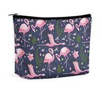 Trousse de Maquillage d'été Flamingo Bird, Trousse de Maquillage de Voyage Tropicale, Trousse de Maquillage en Cuir PU, Trousse à cosmétiques pour Sac à Main, Trousse de Toilette Portable, Trousse d