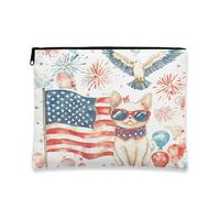Trousse de maquillage Devon Rex Cat du 4 juillet 17,8 x 22,9 cm pour sac à main de voyage, pochette cosmétique d'anniversaire américaine pour femme, pochette de toilette patriotique portable en toile