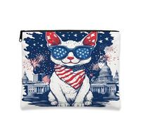 Trousse de maquillage Devon Rex Cat du 4 juillet 17,8 x 22,9 cm pour sac à main de voyage, pochette cosmétique à motif patriotique pour femme, anniversaire américain, organiseur portable en toile avec