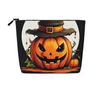 Trousse de maquillage d'Halloween avec imprimé citrouille pour femme, trousse de maquillage en faux lin, grande capacité, parfaite pour les voyages et un usage quotidien, Noir , Taille unique