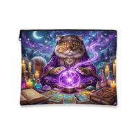 Trousse de maquillage d'Halloween avec motif chat sorcière persan 17,8 x 22,9 cm pour sac à main de voyage, motif tarot effrayant, pochette cosmétique pour femme, organiseur portable effrayant en