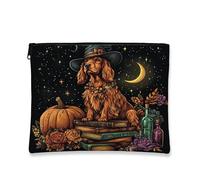 Trousse de maquillage d'Halloween avec motif chien Setter irlandais de 17,8 x 22,9 cm pour sac à main, livre de potion de sorcière, pochette cosmétique pour femme, cadeau de sorcière, pochette
