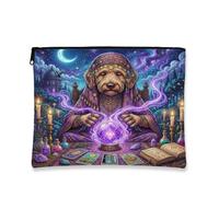 Trousse de maquillage d'Halloween avec motif chien sorcière labradoodle 17,8 x 22,9 cm pour sac à main de voyage, motif tarot effrayant pour femme, organiseur portable effrayant en toile avec