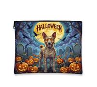 Trousse de maquillage d'Halloween Basenji pour chien, cimetière de vacances, pochette de voyage pour femmes et filles, petite trousse portable en toile avec fermeture éclair, 17,8 x 22,9 cm