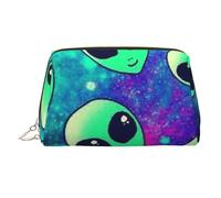 Trousse de maquillage d'Halloween gothique pour femme - Portable - En cuir - Fermeture éclair dorée, Vert alien, One Size, Trousse de maquillage