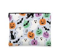 Trousse de maquillage d'Halloween, jolis fantômes et citrouilles, pochette de voyage pour femme, petite trousse de toilette portable en toile à fermeture éclair, trousse de toilette festive, noir, 7x9