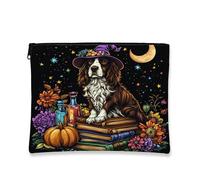 Trousse de maquillage d'Halloween motif chien épagneul springer de 17,8 x 22,9 cm pour sac à main, livre de potions de sorcière, pochette cosmétique pour femme, cadeau de sorcière, pochette portable