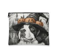 Trousse de maquillage d'Halloween motif chien Saint-Bernard de 17,8 x 22,9 cm pour voyage, trousse de maquillage vintage amusante avec imprimé sorcière pour femme, cadeau pour femme, maisons hantées