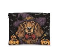 Trousse de maquillage d'Halloween motif chien Setter irlandais 17,8 x 22,9 cm pour voyage, chauve-souris de sorcière effrayante, trousse de toilette pour femme, citrouille d'horreur portable en toile