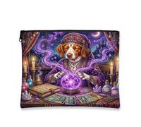 Trousse de maquillage d'Halloween motif chien sorcière Brittanys 17,8 x 22,9 cm pour sac à main de voyage, motif tarot effrayant pour femme, organiseur portable effrayant en toile avec fermeture