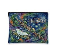 Trousse de maquillage d'Halloween Motif lune enchantée 17,8 x 22,9 cm | Illustration aquarelle, trousse de maquillage, thème de la forêt enchantée, lucioles lumineuses, atmosphère mystique