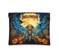 Trousse de maquillage d'Halloween singe pour les vacances, cimetière, pochette de voyage pour femmes, cadeaux pour filles, citrouilles, petite toile portable avec fermeture éclair, 17,8 x 22,9 cm