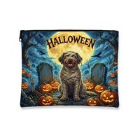 Trousse de maquillage d'Halloween Terre-Neuve pour chien, cimetière de vacances, pochette de voyage pour femmes, cadeaux pour filles, citrouilles, petite toile portable avec fermeture éclair, 17,8 x