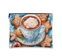 Trousse de maquillage d'hiver au cacao, biscuits au pain d'épice et flocons de neige, pochette de voyage pour femme, organiseur portable en toile avec fermeture éclair, bleu, 7x9 Inch, Tasse