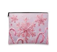 Trousse de maquillage d'hiver, flocons de neige et canne à sucre d'orge, pochette de voyage portable en toile avec fermeture éclair, trousse de toilette pour les vacances, pêche, 7x9 Inch, Pochette