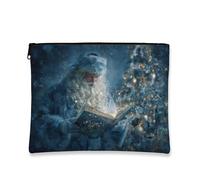Trousse de maquillage d'hiver, Père Noël enchanté, pochette de voyage pour femme, petite pochette portable en toile à fermeture éclair, trousse de toilette pour les vacances, bleu, 7x9 Inch, Sac