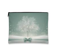 Trousse de maquillage d'hiver, trousse de toilette pour femme, petite trousse de toilette portable en toile avec fermeture éclair, motif arbre enneigé, vert menthe, 7x9 Inch