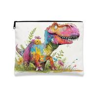 Trousse de maquillage dinosaure colorée pour enfants, petite pochette portable à fermeture éclair, cadeau amusant pour anniversaire ou vacances, multicolore, 7x9 Inch, Dinosaure