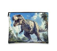 Trousse de maquillage dinosaure réaliste pour enfants, petite trousse de toilette portable en toile avec fermeture éclair, trousse de toilette pour aventure estivale, vert, 7x9 Inch, Dinosaure
